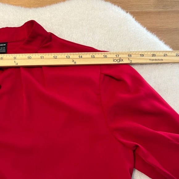 SHEIN Womens Red Bishop Sleeve Button Mock Neck LS Top Balloon Sleeve Size Large - Picture 8 of 11